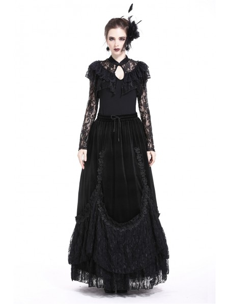 Dark in Love Black Elegant Gothic Velvet Long Prom Party Skirt ...