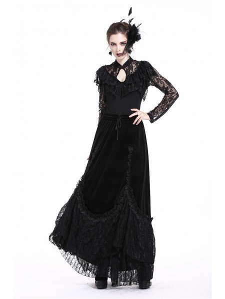 Dark in Love Black Elegant Gothic Velvet Long Prom Party Skirt ...