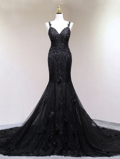 black fitted wedding dress
