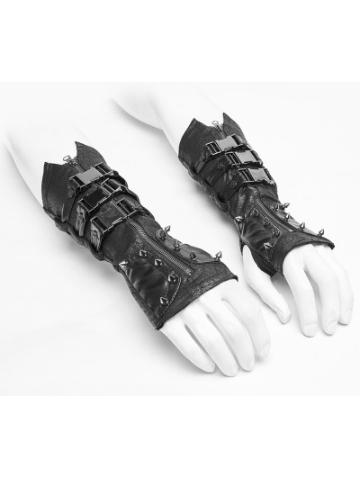 Punk Rave Men's Black Gothic Punk Patent Leather Gloves with