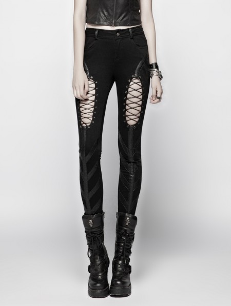 Punk Rave Black Gothic Punk Hollow-out Stretch Trousers for Women ...