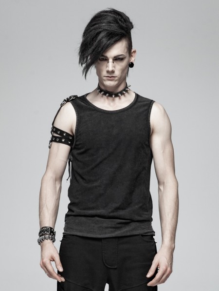 Punk Rave Black Men's Gothic Punk Tank Top with Detachable Shoulder ...