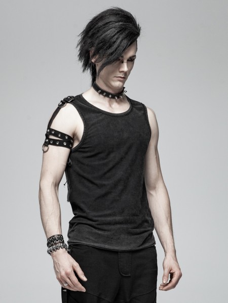 Punk Rave Black Men's Gothic Punk Tank Top with Detachable Shoulder ...