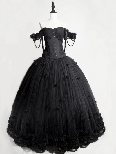 Plus Size Gothic Wedding Dresses Black Off the Shoulder Ruffles Lace Bridal  Gown