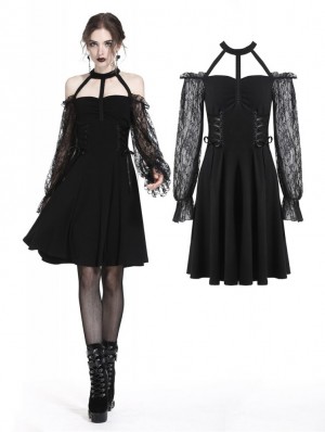 Eva Lady Black Romantic Sexy Gothic Lace Long Sheer Dress 