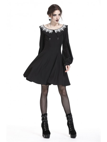 Dark in Love Black Gothic Chiffon Long Sleeves Short Dress ...