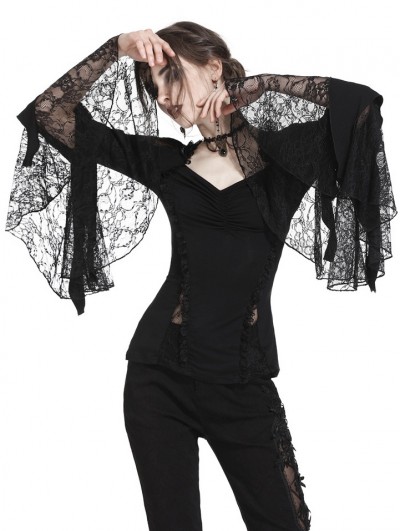 Dark in Love Black Gothic Lace Knitted Sexy T-Shirt for Women 