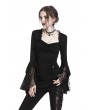 Dark in Love Black Gothic Lace Knitted Sexy T-Shirt for Women 