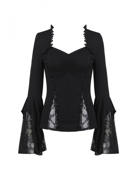 Dark in Love Black Gothic Lace Knitted Sexy T-Shirt for Women ...