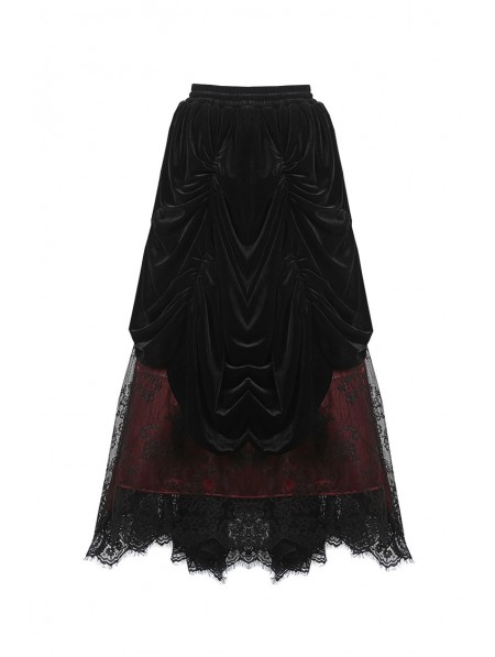 Dark in Love Romantic Gothic Black Red Velvet Lace Long Skirt ...
