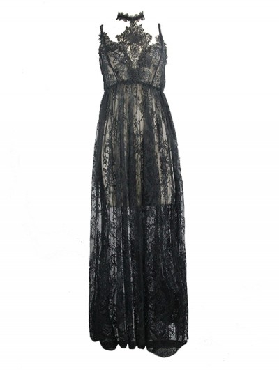 Gothic Lace Sheer Polyester Long Nightgown – GTHIC