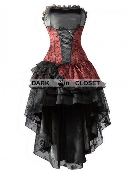 Pentagramme Wine Red Corset High-Low Layer Skirt Gothic Party Dress ...