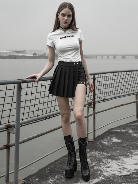 Punk Rave Black Street Fashion Gothic Punk Pleated Plaid Mini Skirt 