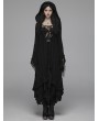 Punk Rave Black Gothic Woolen Long Hooded Cardigan for Women