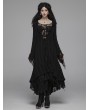 Punk Rave Black Gothic Woolen Long Hooded Cardigan for Women