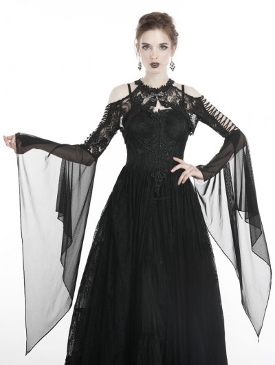 Dark in Love Black Gothic Retro Lace Off-the-Shoulder Cape for Women