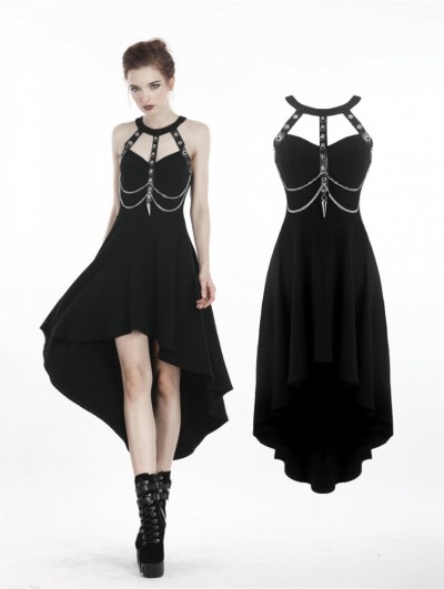 Dark in Love Black Gothic Punk Metal Chain High-Low Dress