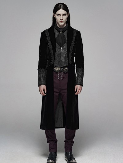 Punk Rave Black Retro Gothic Velvet Masquerade Ball Coat for Men