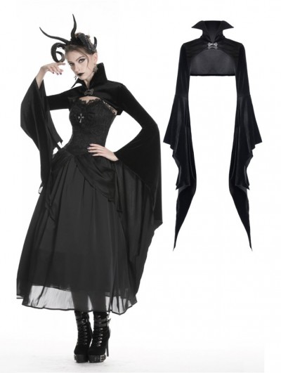 Dark in Love Black Gothic Velvet Vampire Cape with Big Bat Sleeves