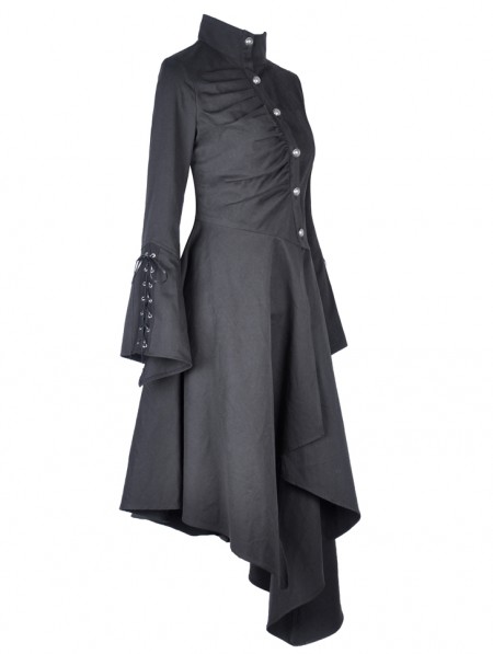 Dark in Love Black Gothic Punk Asymmetrical Long Jacket for Women ...