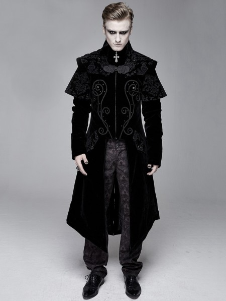 Devil Fashion Black Gothic Victorian Vintage Long Velvet Tailcoat for ...