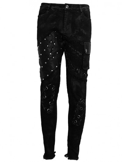 Devil Fashion Man Black Gothic Punk Metal Studded Long Pants Hip-hop  Trousers