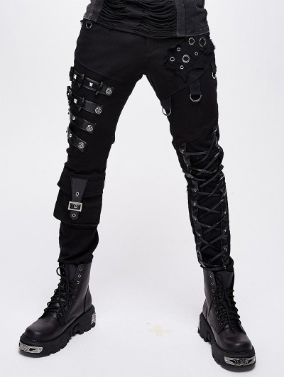 Devil Fashion Black Gothic Punk Metal Long Pants for Men - DarkinCloset.com