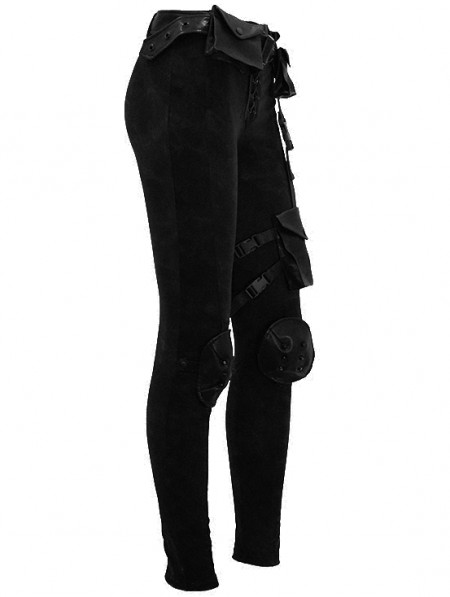 Devil Fashion Black Women's Gothic Punk Rivet Long Trousers with ...
