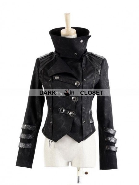 Punk Rave Black Long to Short Gothic Military Trench Coat for Women ...