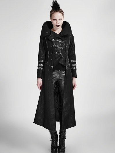 Punk Rave Black Long to Short Gothic Military Trench Coat for Women ...