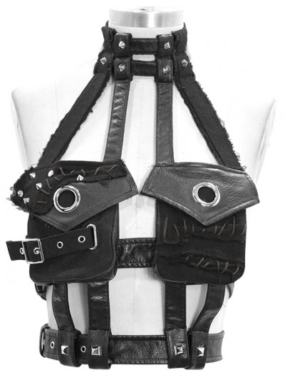 Devil Fashion Black Gothic Punk PU Leather Pocket Harness 