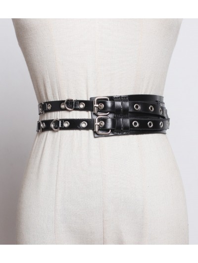 Black Grommet Belt With Chain
