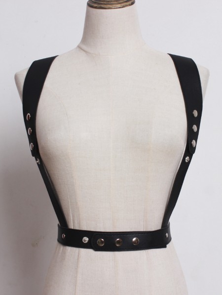 Black Gothic Punk Pu Leather Rivet Belt Harness 1320