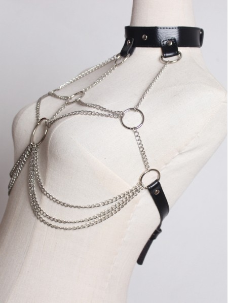 Black Gothic Punk Roop Chain Harness - DarkinCloset.com