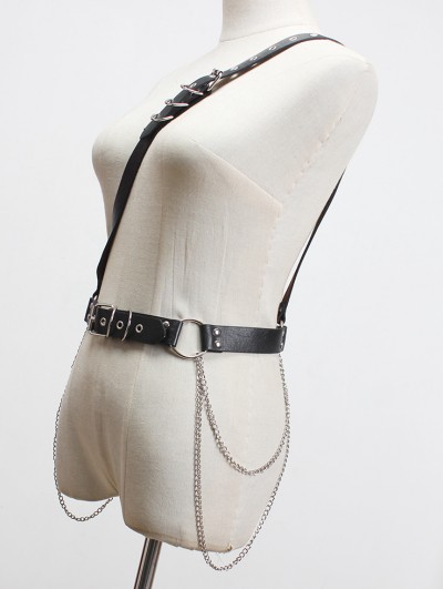 Leraie Locker Chain Belt Gothic PU Leather 