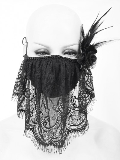 Devil Fashion Black Gothic Lace Flower Feather Mask for Women