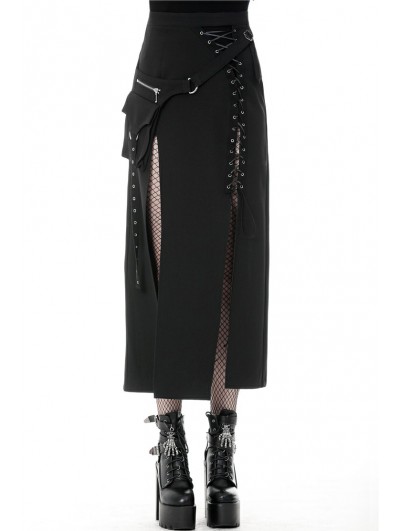Dark in Love Black Gothic Punk Sexy Slit Irregular Long Skirt ...
