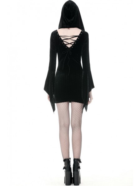 Dark in Love Black Gothic Hooded Holloween Witch Short Dress ...