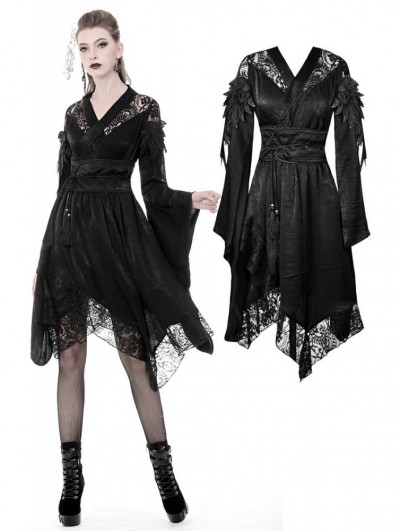 Dark in Love Black Gothic Lace Short Kimono Dress