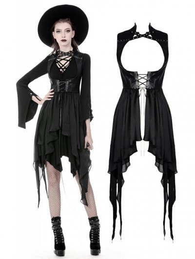 Dark in Love Black Gothic Punk Chiffon Irregular Long Vest for Women