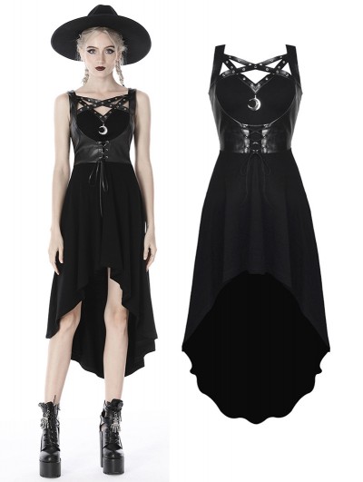 Dark in Love Black Gothic Punk Moon Pedant Sleeveless High-Low Dress