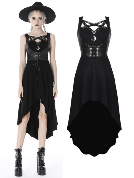 Dark in Love Black Gothic Punk Moon Pedant Sleeveless High-Low Dress ...