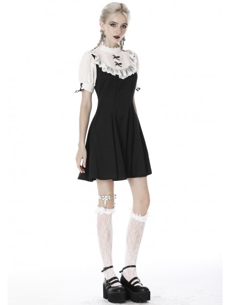 Dark in Love Black and White Gothic Girl Doll Midi Dress - DarkinCloset.com