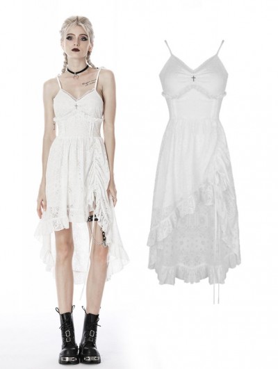 Dark in Love White Gothic Steampunk High-Low Lace Dress