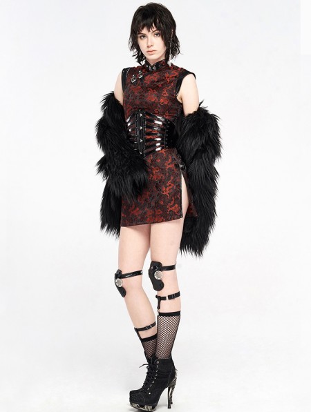 Punk Rave Black and Red Chinese Cheongsam Style Cyber Gothic Short ...