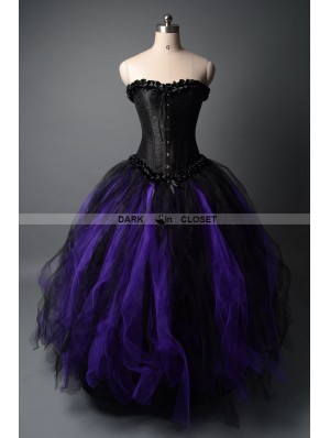 Black and Purple Short Gothic Corset Burlesque Prom Party Dress 