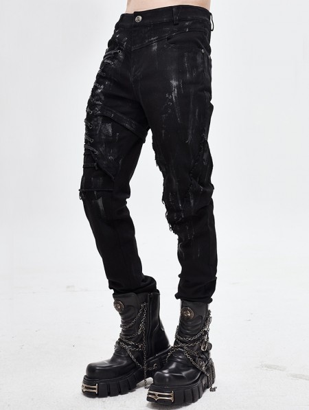 Devil Fashion Black Gothic Punk Slim Long Pants for Men - DarkinCloset.com