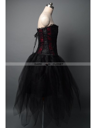 Wine Red and Black Fashion Short Gothic Burlesque Corset Prom Party Dress 