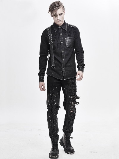 Black Denim Full Sleeves Shirt|147024801