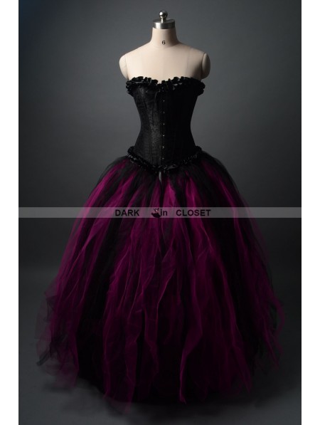Black and Fuchsia Gothic Corset Prom Party Dress - DarkinCloset.com
